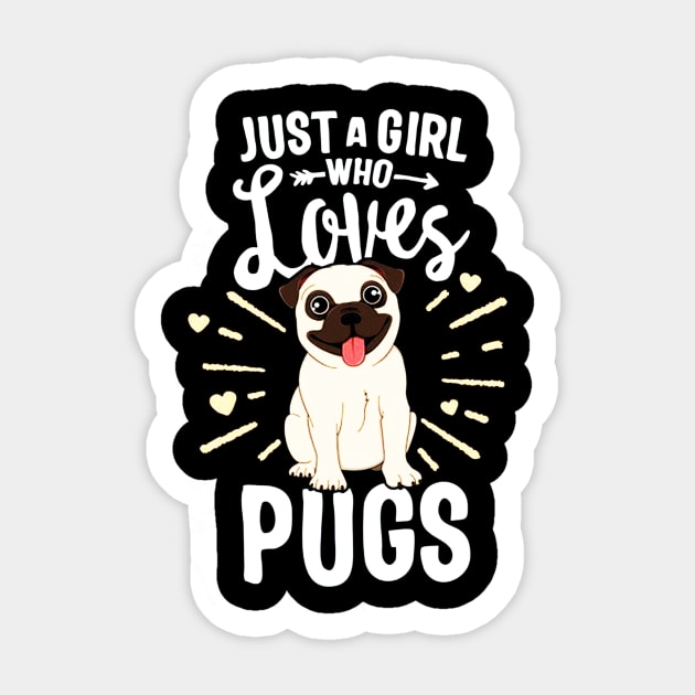 Just A Girl Who Loves Pugs Sticker by akkadesigns